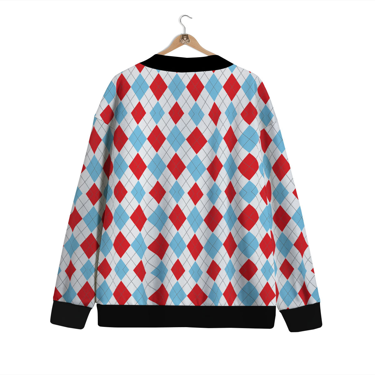 Argyle Blue And Red Print Pattern Cardigan-grizzshop