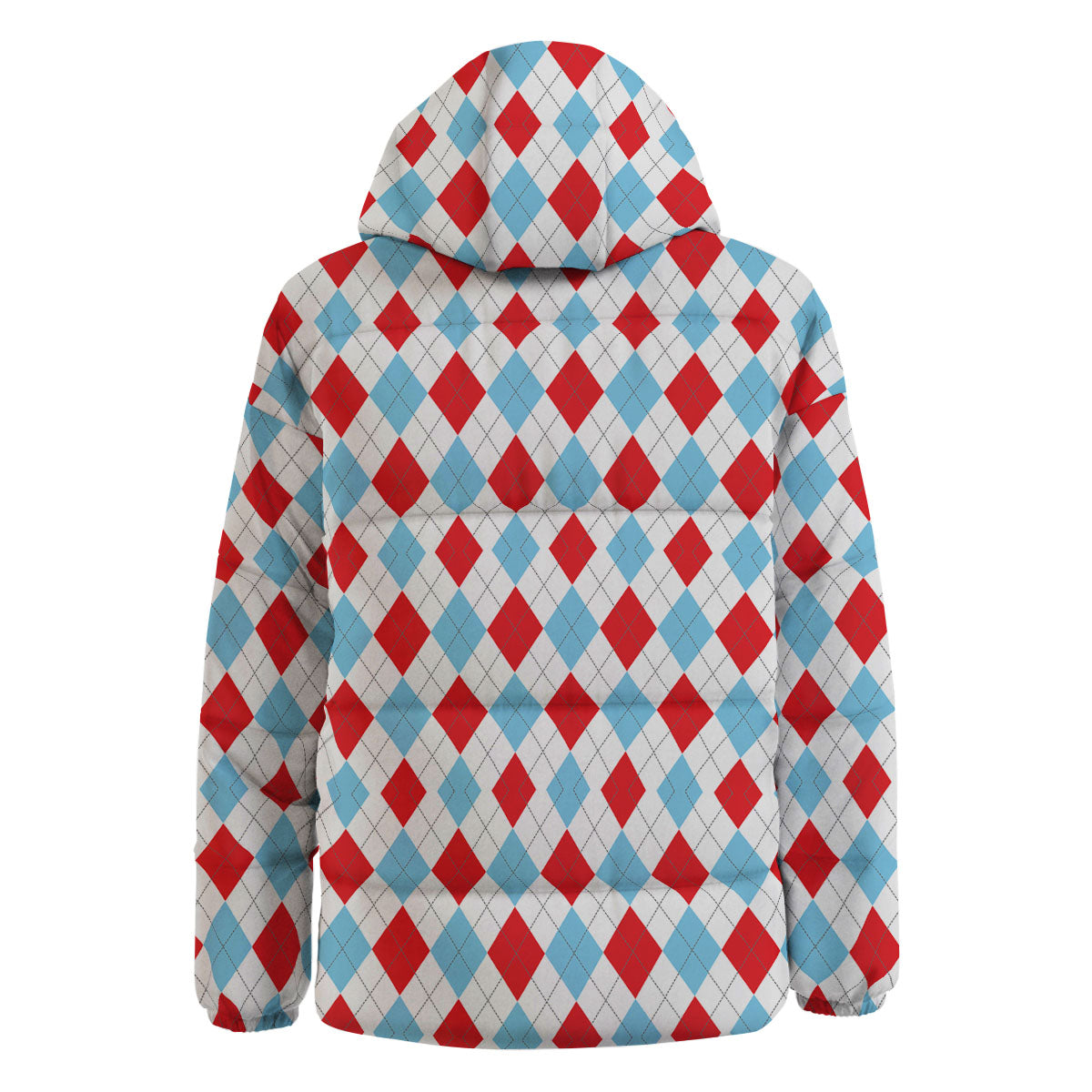 Argyle Blue And Red Print Pattern Down Jacket-grizzshop