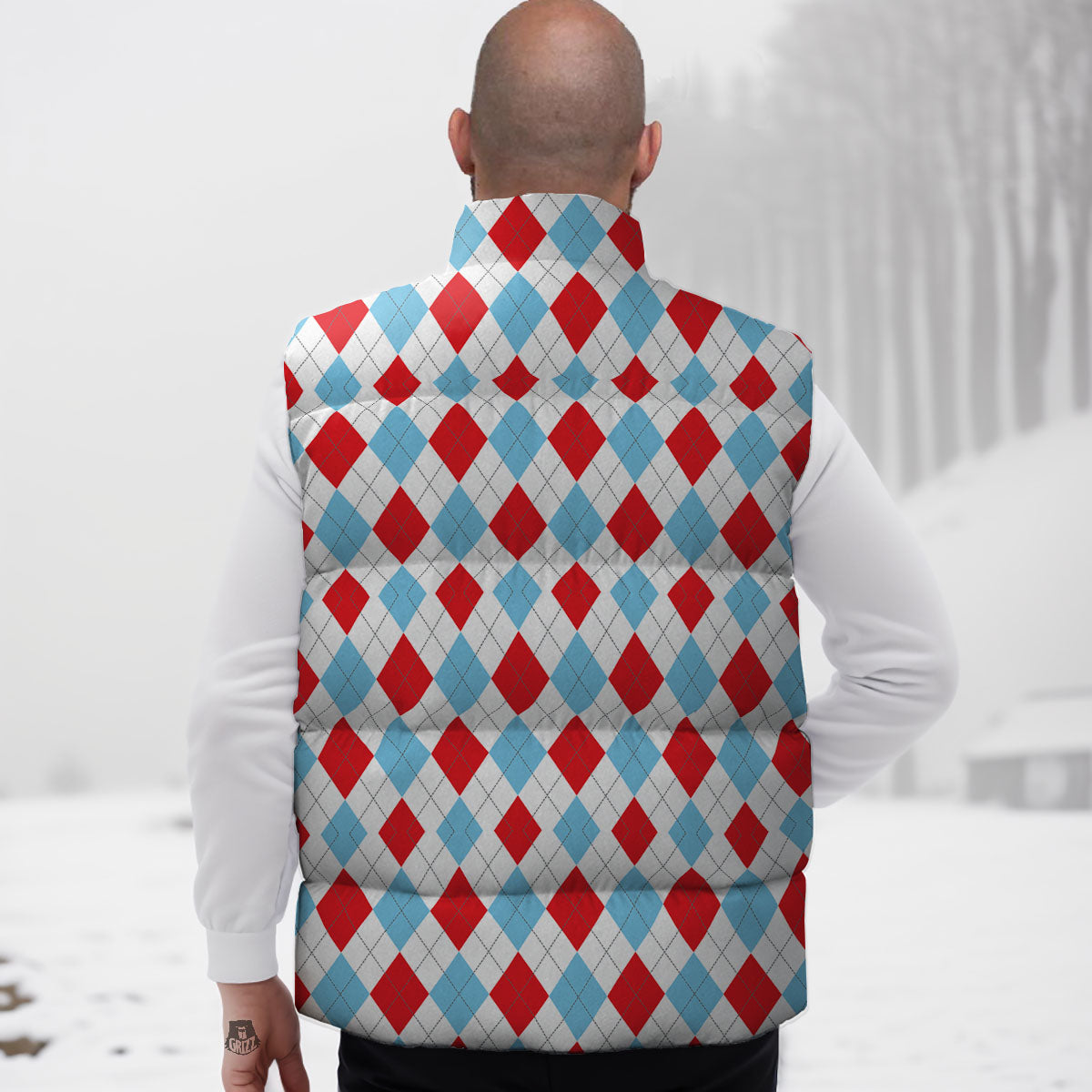Argyle Blue And Red Print Pattern Down Vest-grizzshop