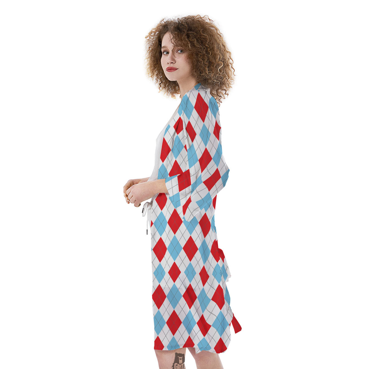 Argyle Blue And Red Print Pattern Kimono-grizzshop