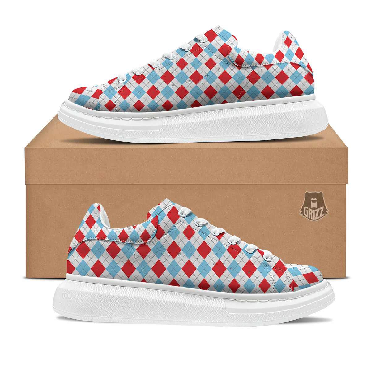 Argyle Blue And Red Print Pattern Platform Shoes-grizzshop