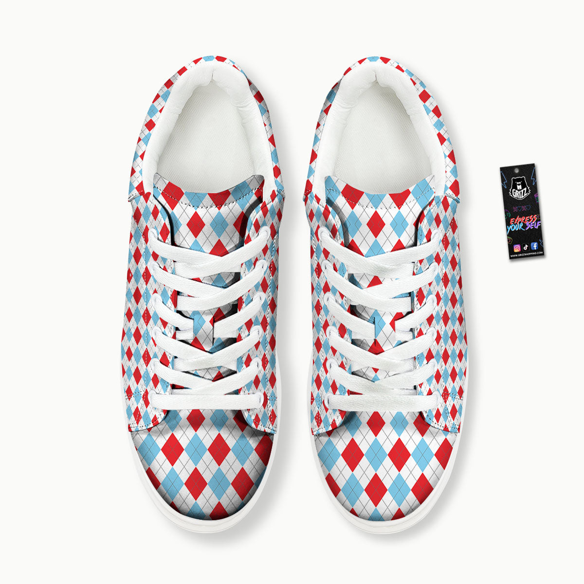 Argyle Blue And Red Print Pattern Platform Shoes-grizzshop