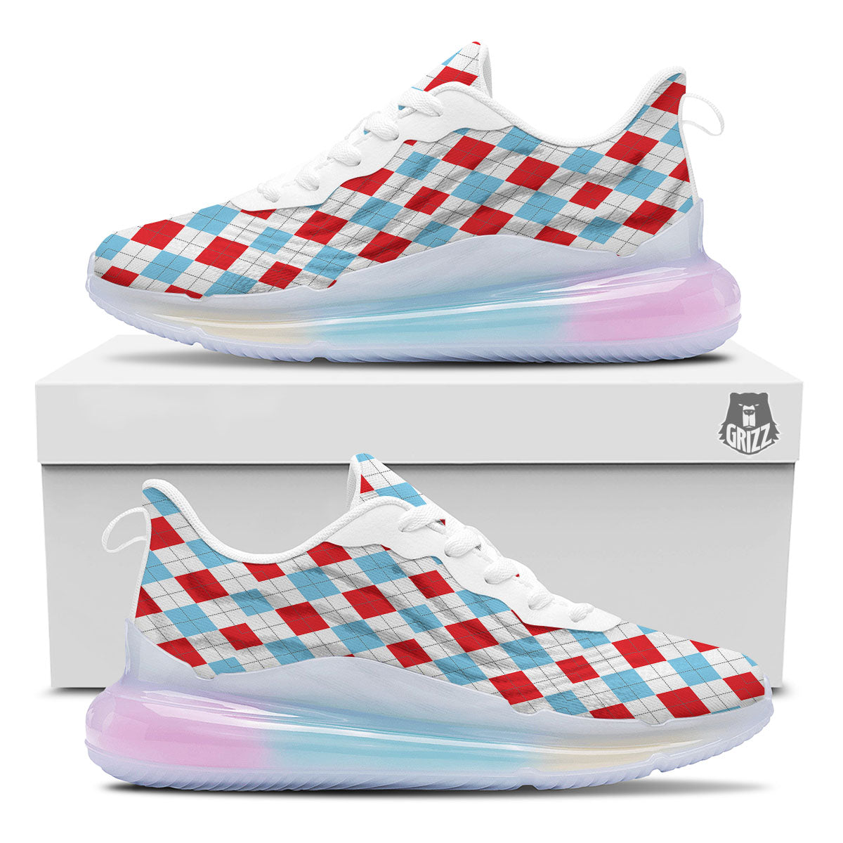 Argyle Blue And Red Print Pattern Running Sneakers-grizzshop