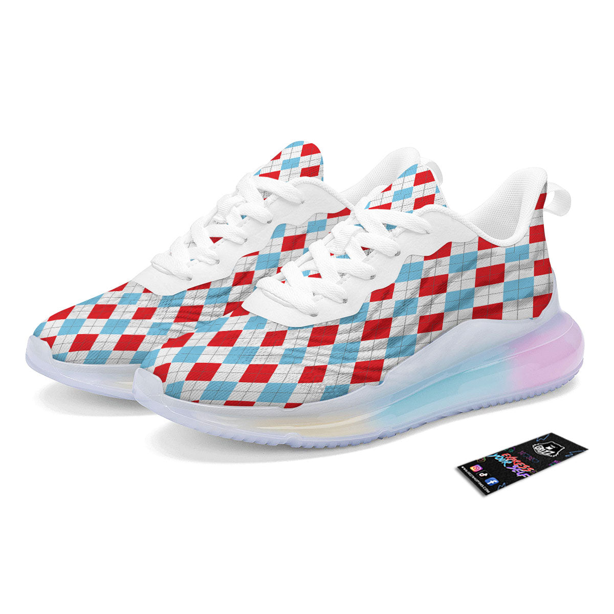 Argyle Blue And Red Print Pattern Running Sneakers-grizzshop