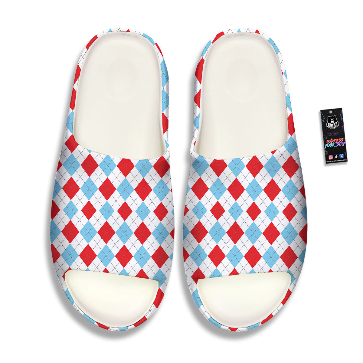 Argyle Blue And Red Print Pattern Sandals-grizzshop