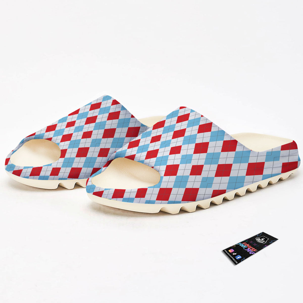 Argyle Blue And Red Print Pattern Sandals-grizzshop