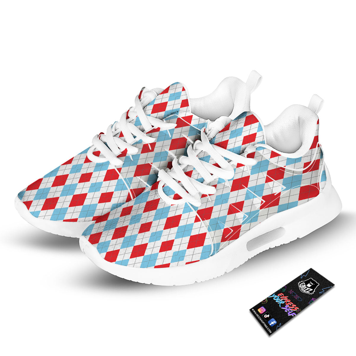 Argyle Blue And Red Print Pattern Tennis Shoes-grizzshop