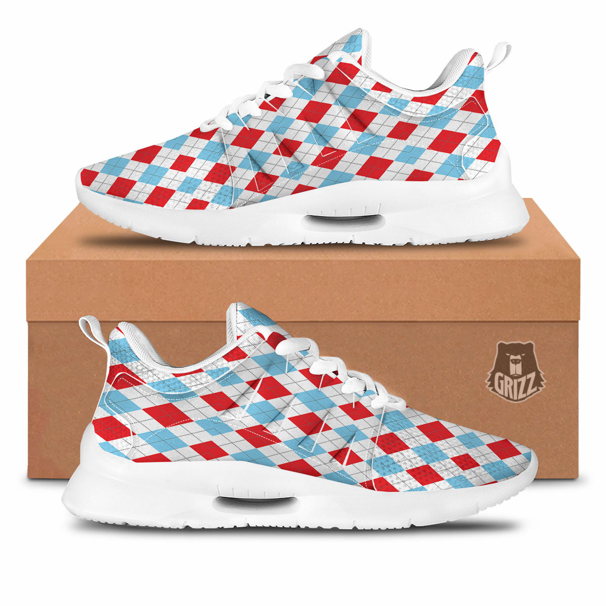 Argyle Blue And Red Print Pattern Tennis Shoes-grizzshop