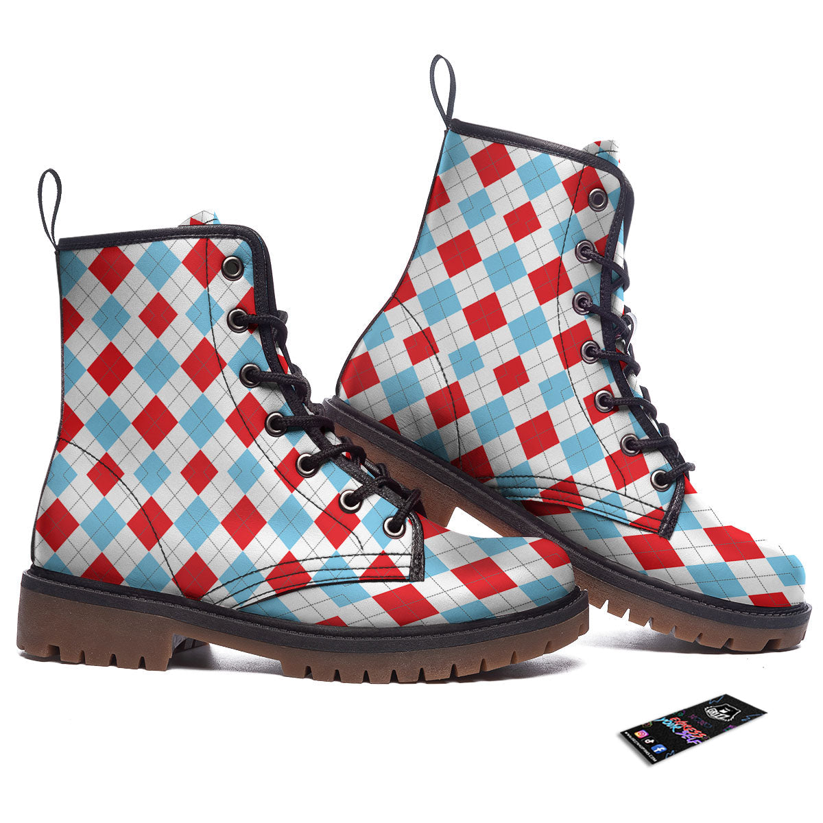 Argyle Blue And Red Print Pattern Work Boots-grizzshop