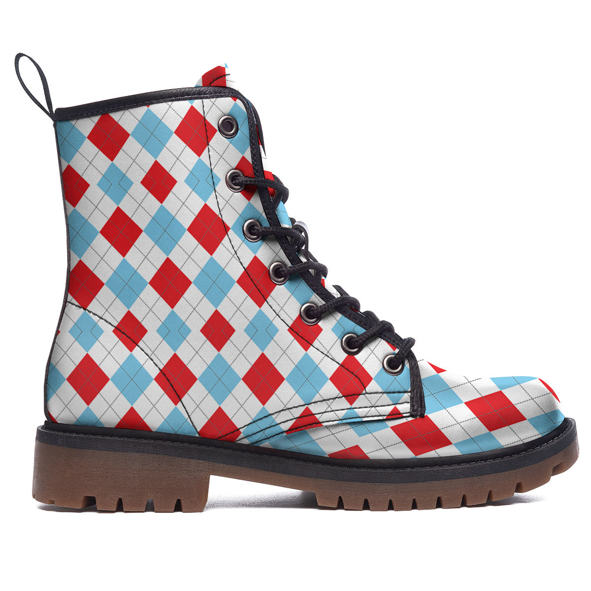 Argyle Blue And Red Print Pattern Work Boots-grizzshop
