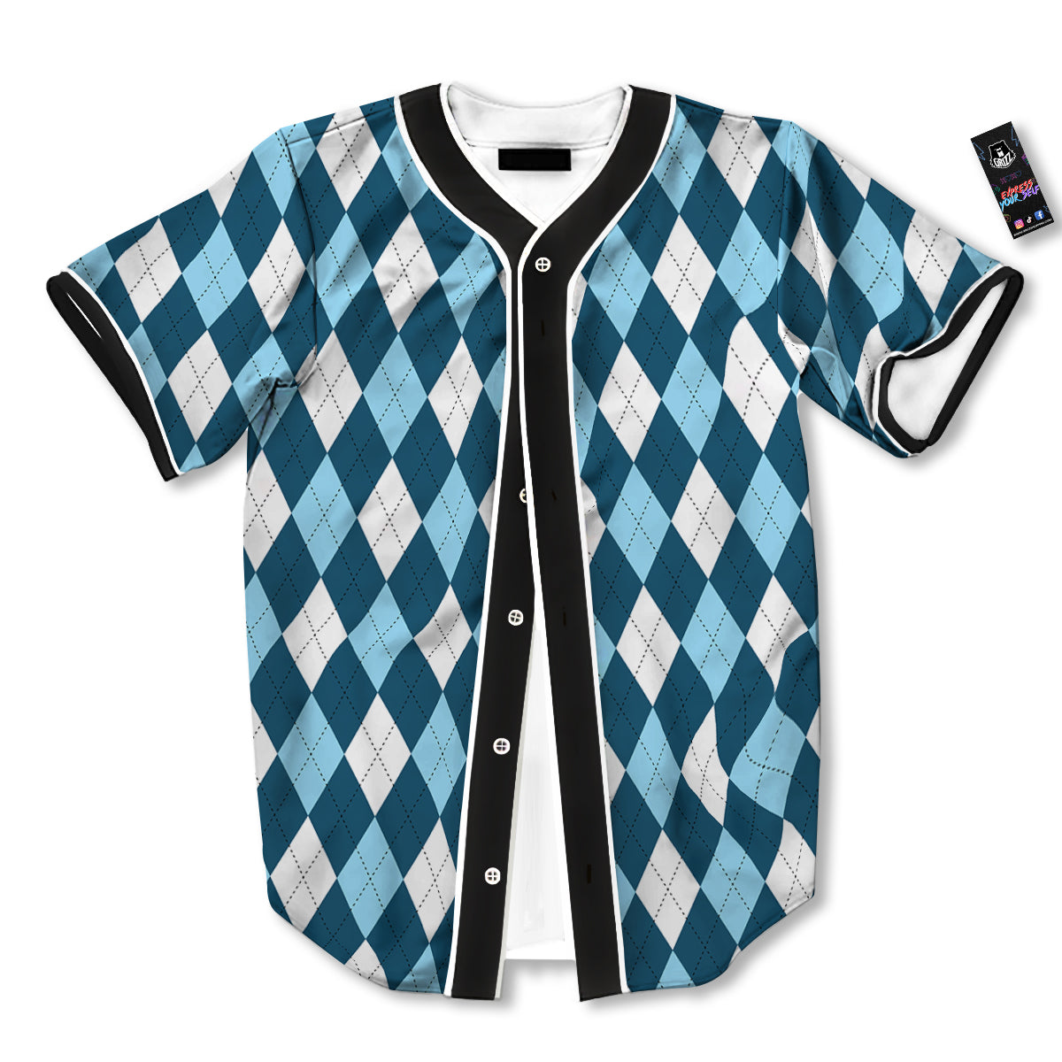 Argyle Blue And White Print Pattern Baseball Jersey-grizzshop