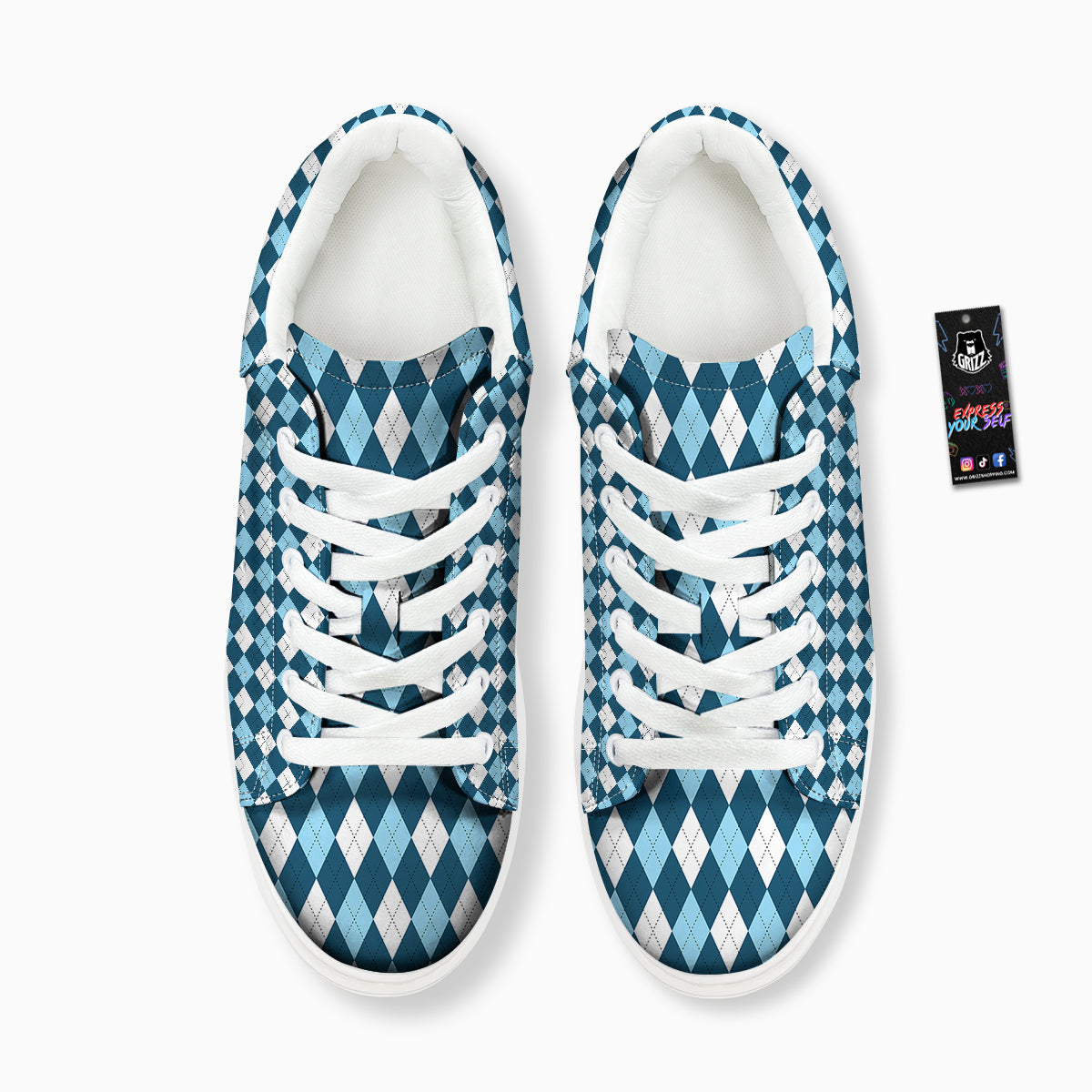 Argyle Blue And White Print Pattern Platform Shoes-grizzshop