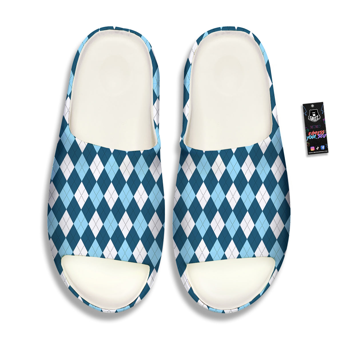 Argyle Blue And White Print Pattern Sandals-grizzshop