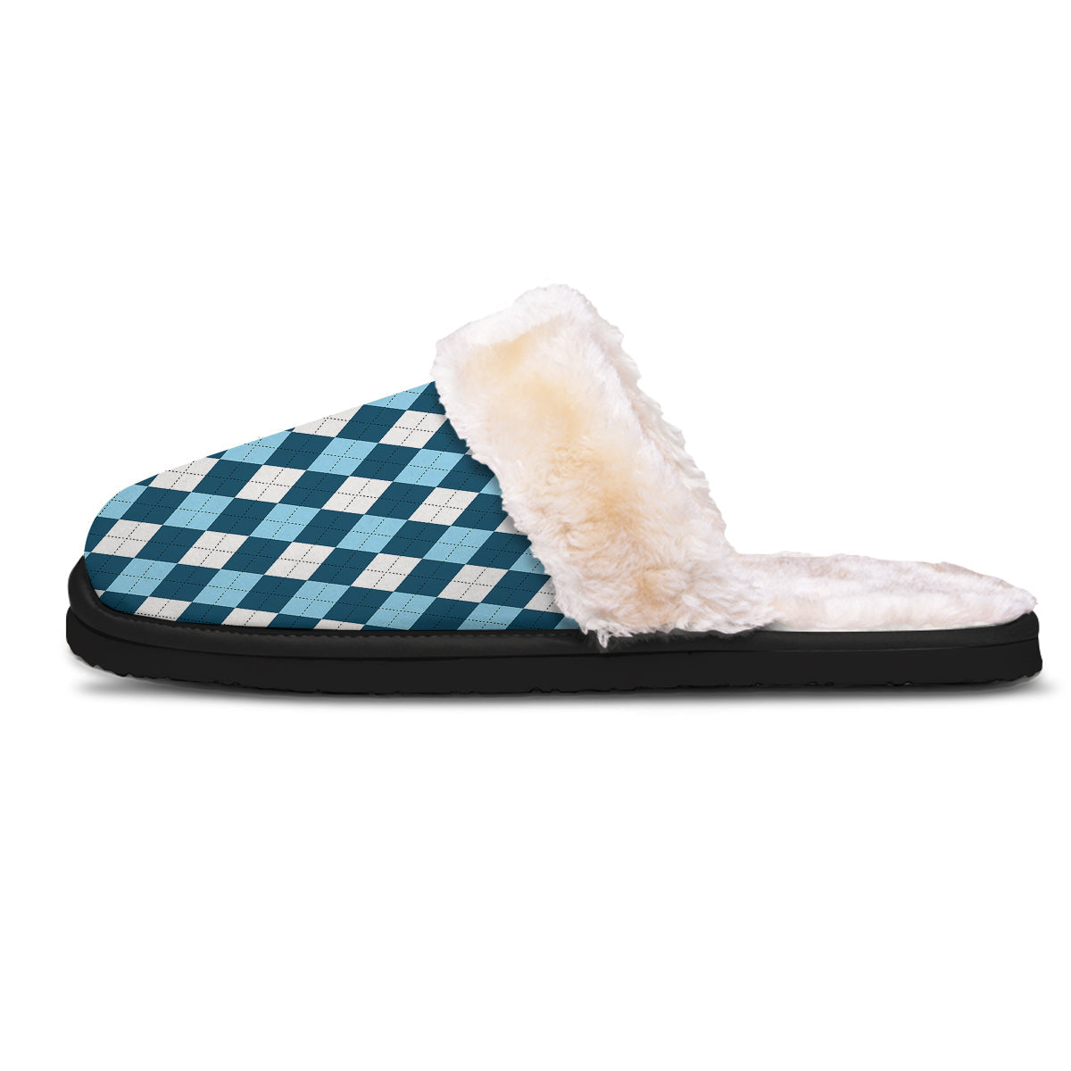 Argyle Blue And White Print Pattern Slippers-grizzshop