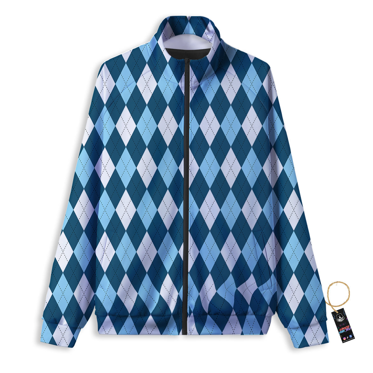 Argyle Blue And White Print Pattern Track Jacket-grizzshop