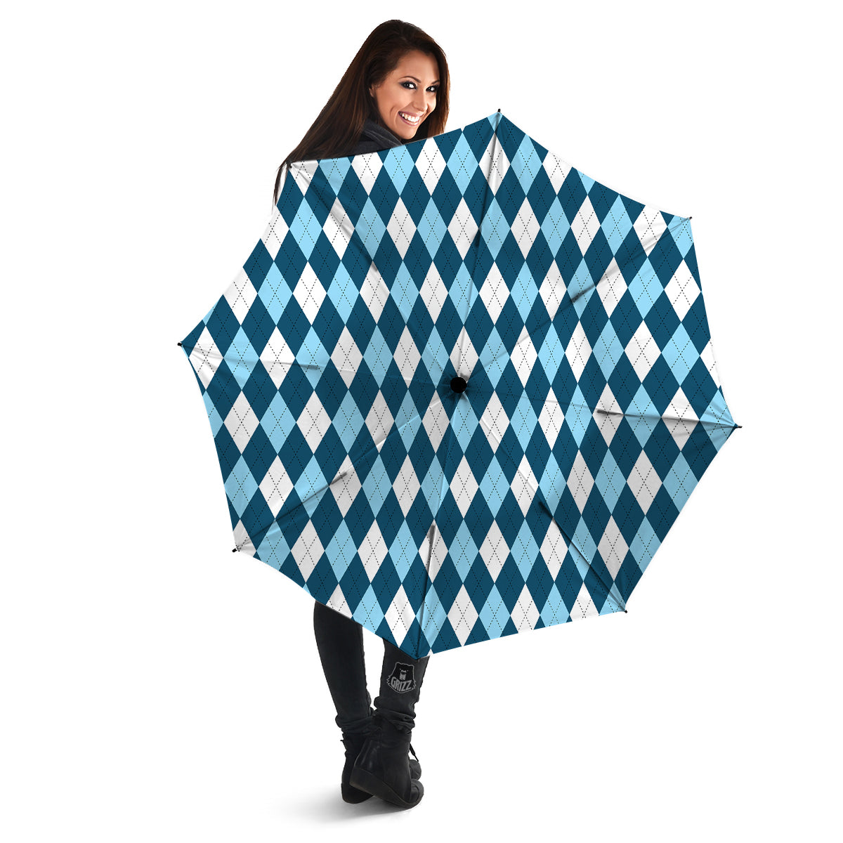 Argyle Blue And White Print Pattern Umbrella-grizzshop