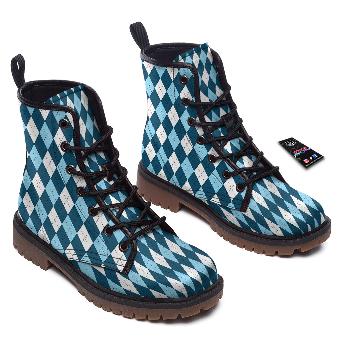 Argyle Blue And White Print Pattern Work Boots-grizzshop