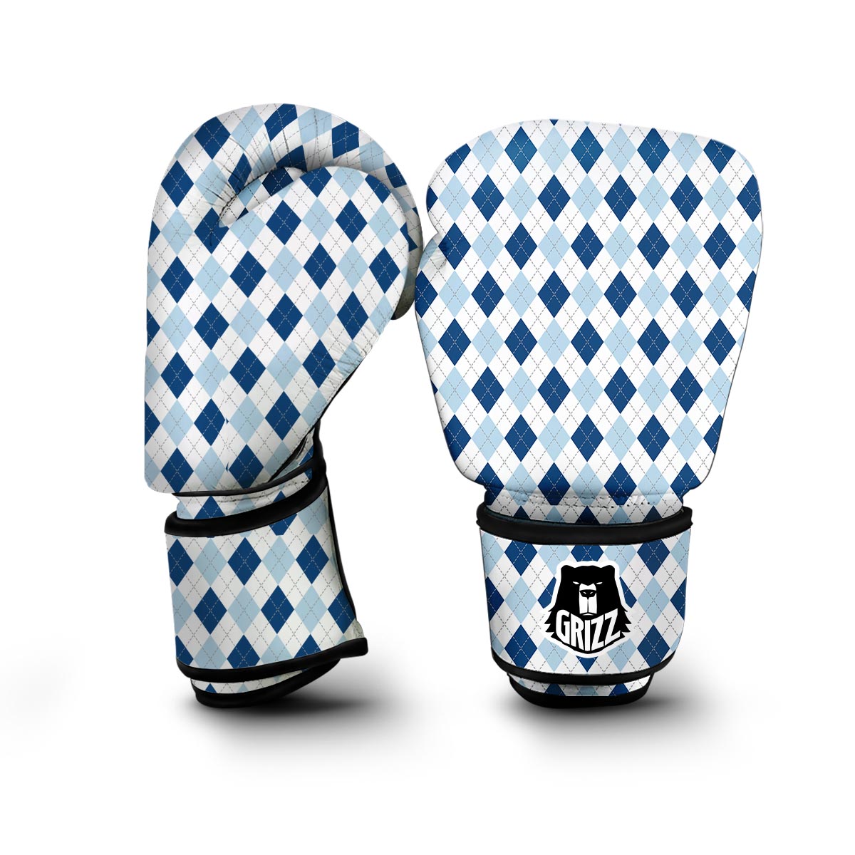 Argyle Blue Pattern Print Boxing Gloves-grizzshop