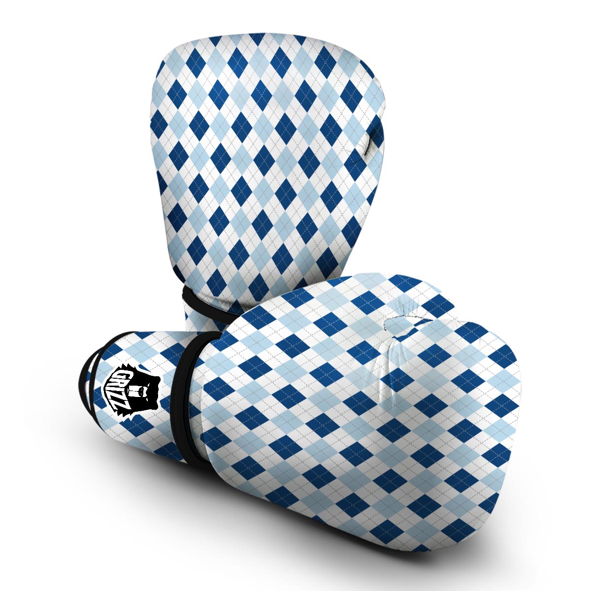 Argyle Blue Pattern Print Boxing Gloves-grizzshop