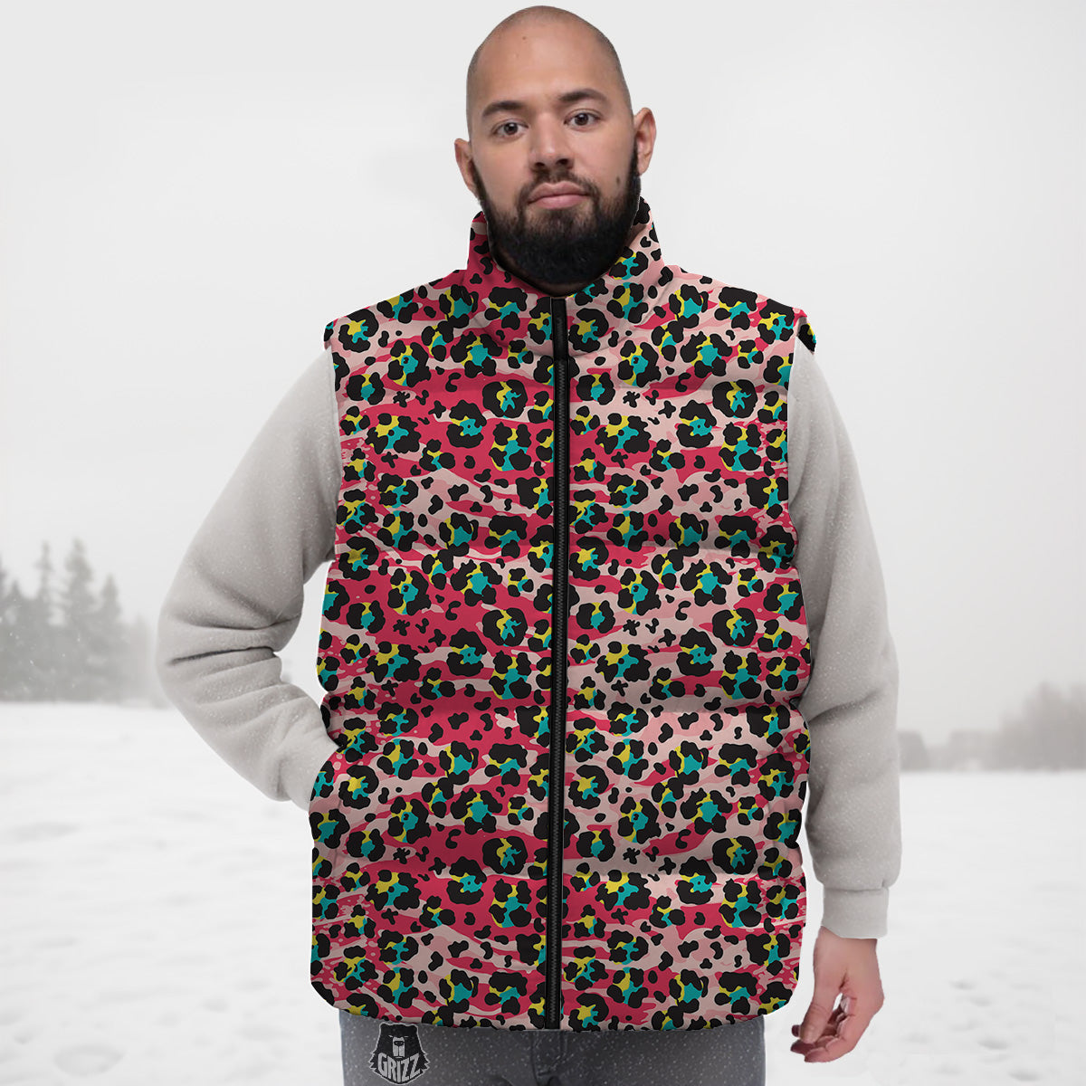 Argyle Blue Pattern Print Down Vest-grizzshop