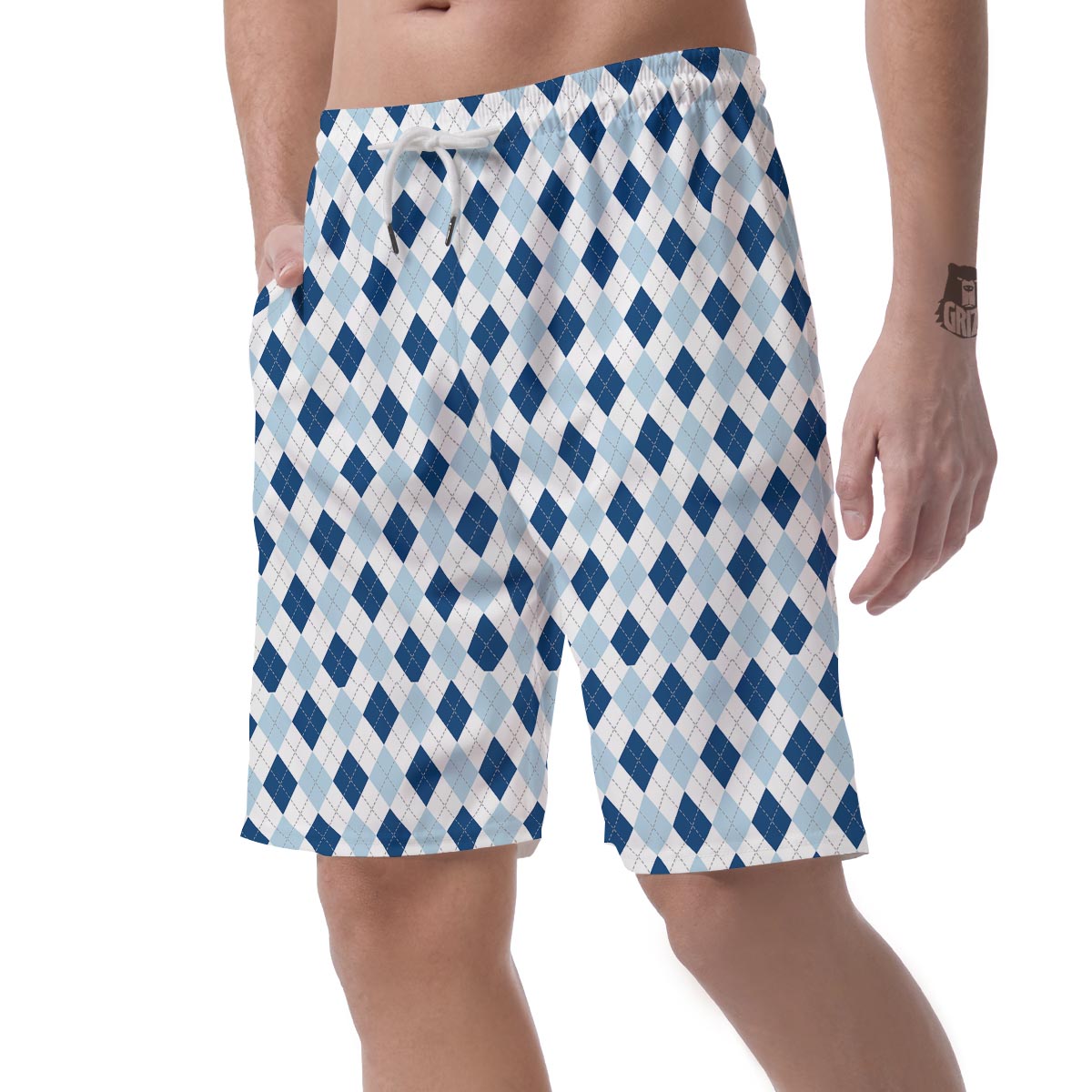 Argyle Blue Pattern Print Men's Shorts-grizzshop
