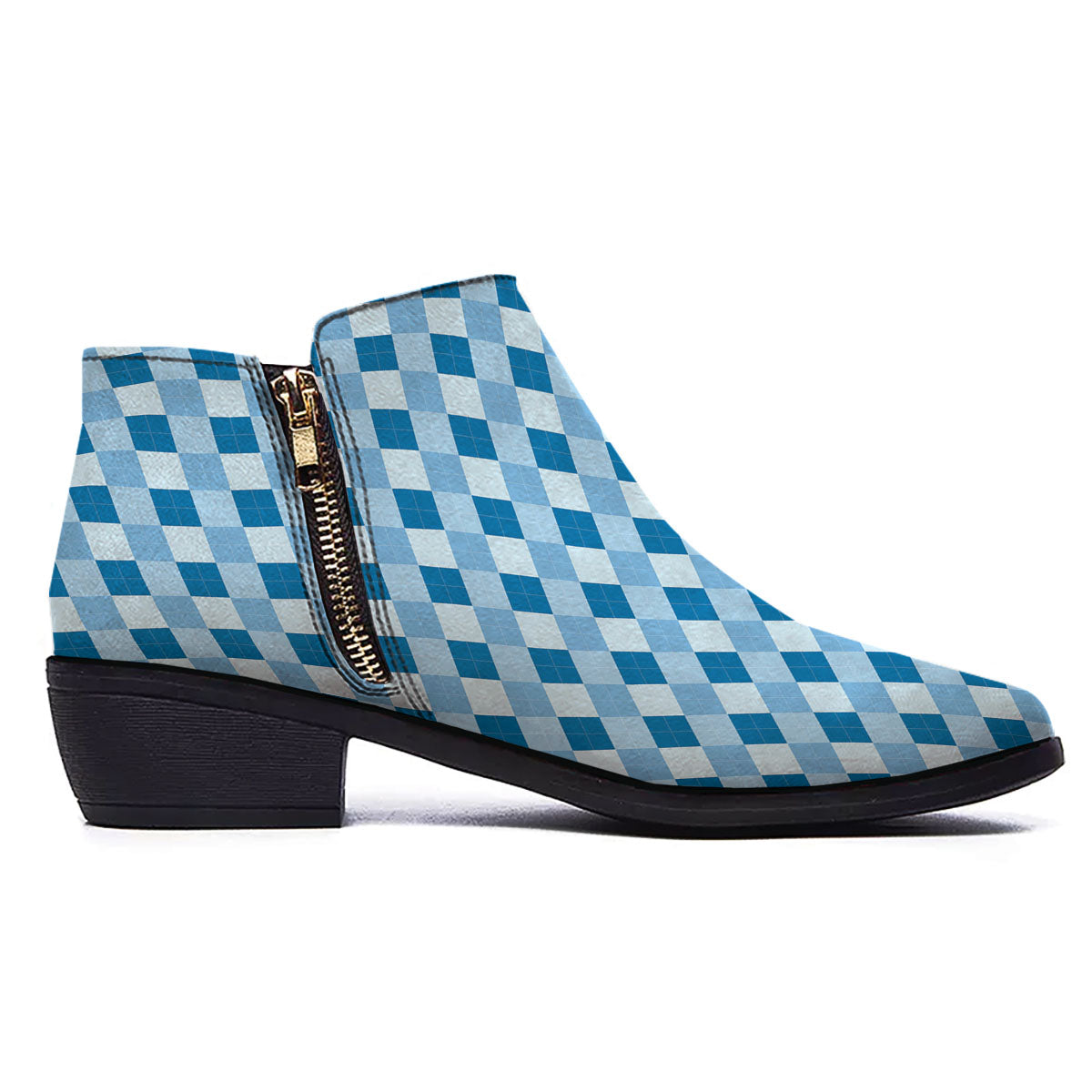 Argyle Blue Print Pattern Ankle Boots-grizzshop
