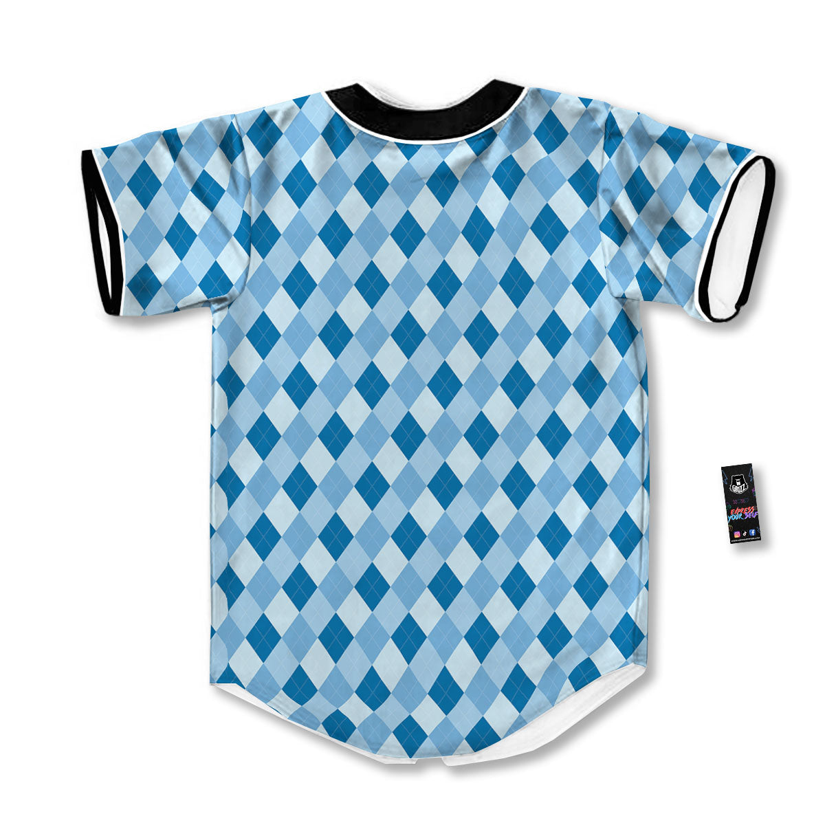 Argyle Blue Print Pattern Baseball Jersey-grizzshop