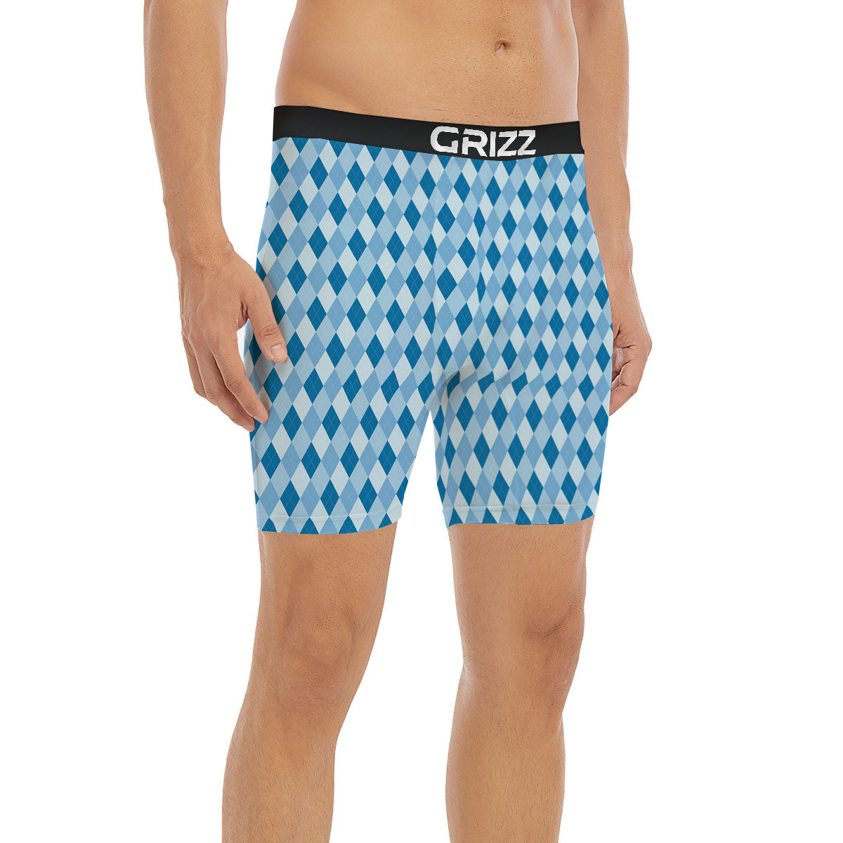 Argyle Blue Print Pattern Boxer Briefs-grizzshop
