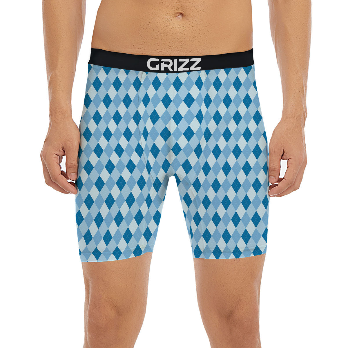 Argyle Blue Print Pattern Boxer Briefs-grizzshop