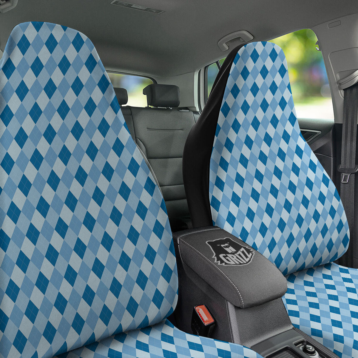 Argyle Blue Print Pattern Car Seat Covers-grizzshop