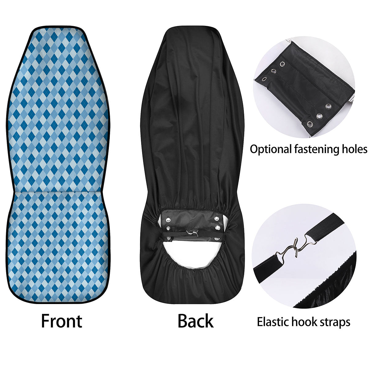 Argyle Blue Print Pattern Car Seat Covers-grizzshop