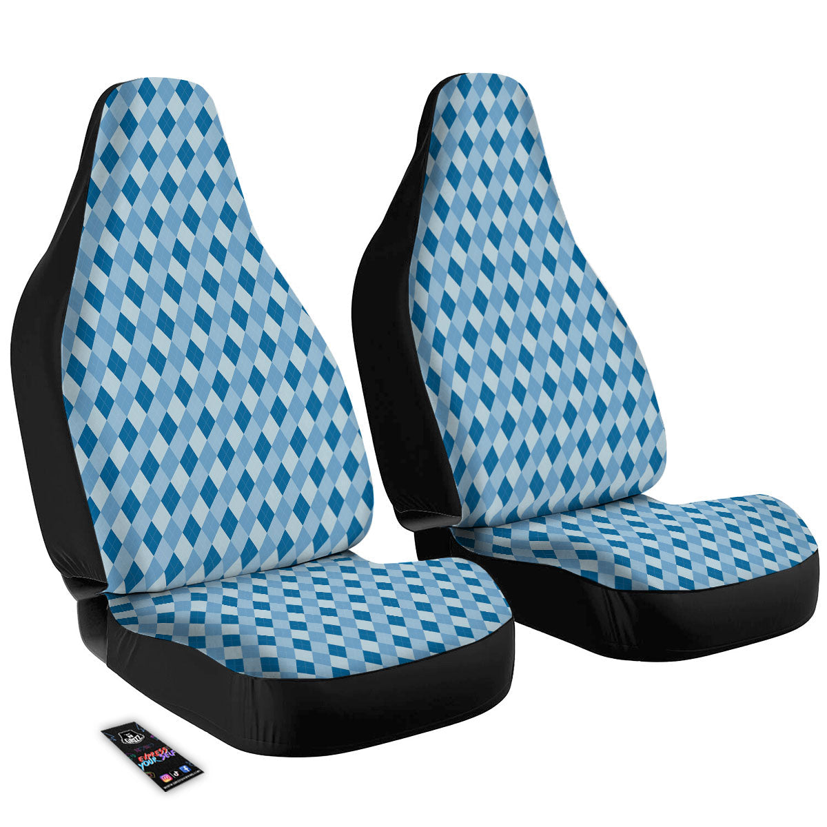 Argyle Blue Print Pattern Car Seat Covers-grizzshop