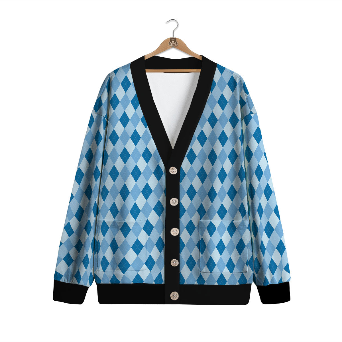 Argyle Blue Print Pattern Cardigan-grizzshop