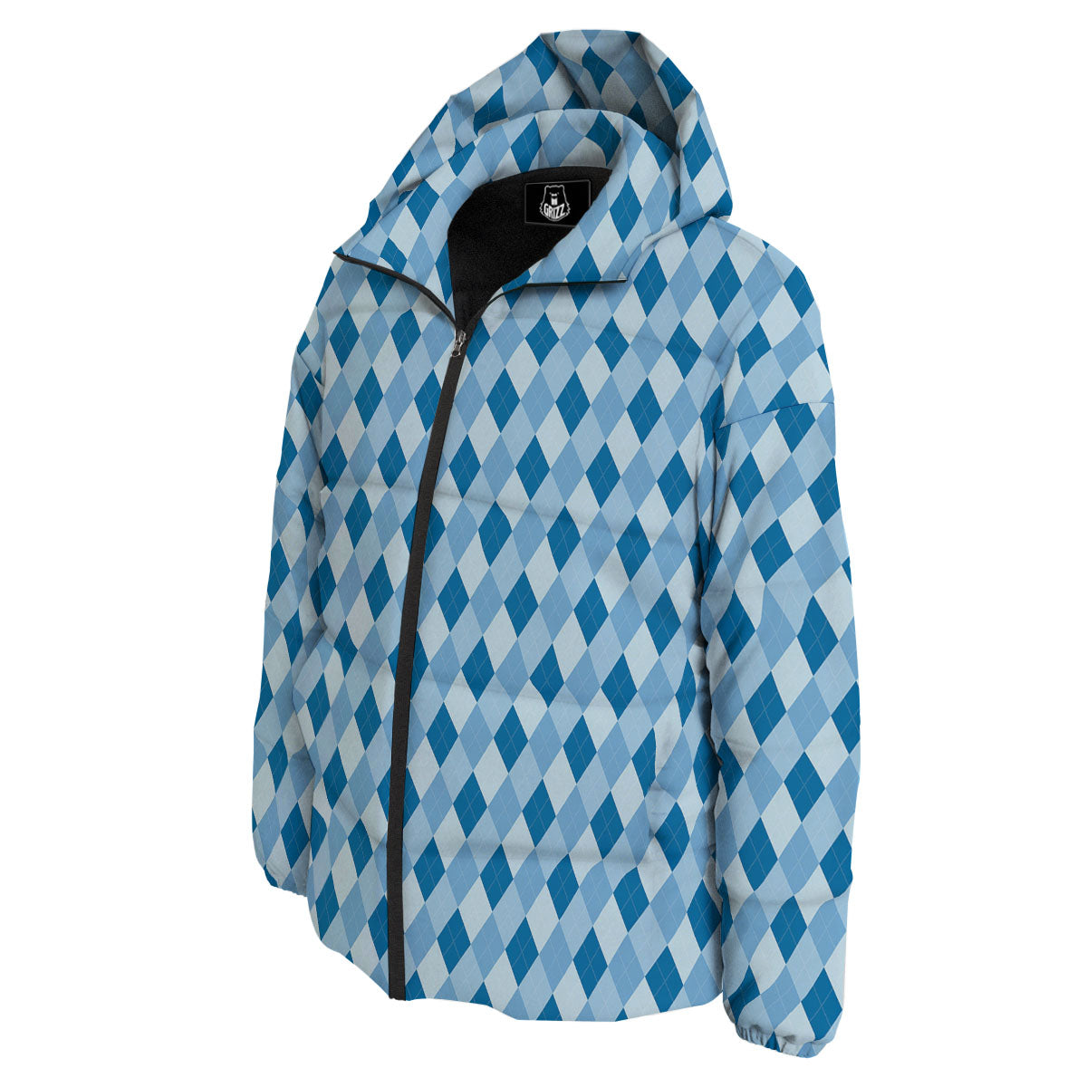 Argyle Blue Print Pattern Down Jacket-grizzshop
