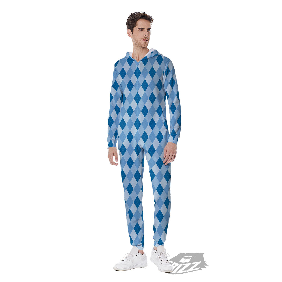 Argyle Blue Print Pattern Men's Jumpsuit-grizzshop