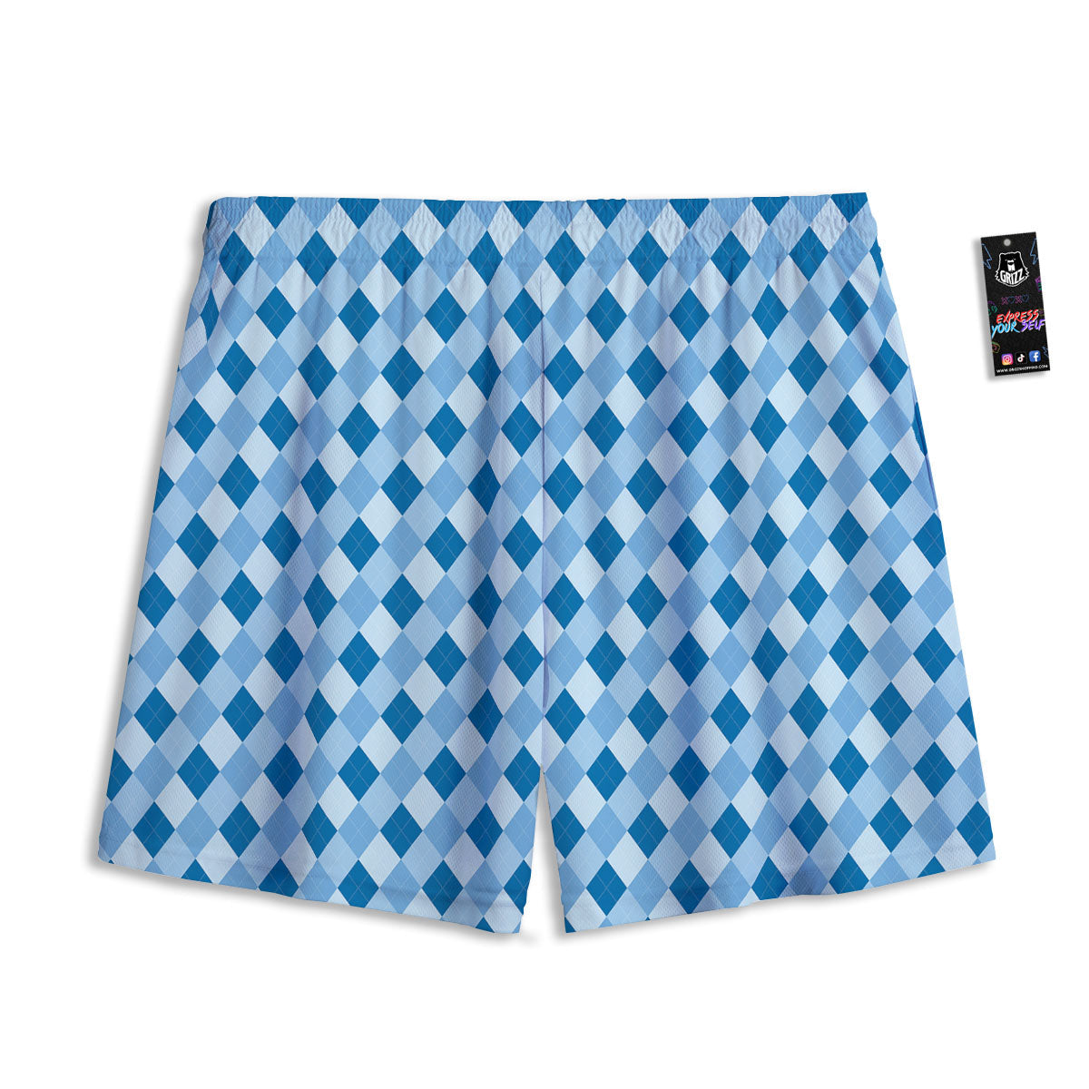 Argyle Blue Print Pattern Mesh Shorts-grizzshop