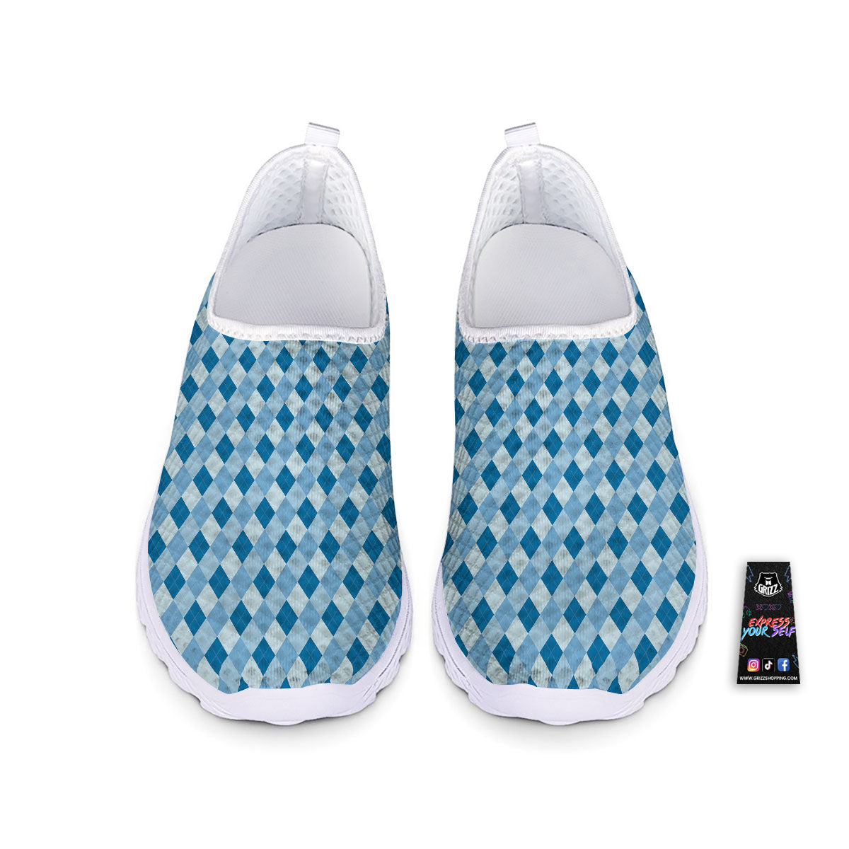 Argyle Blue Print Pattern Nurse Shoes-grizzshop