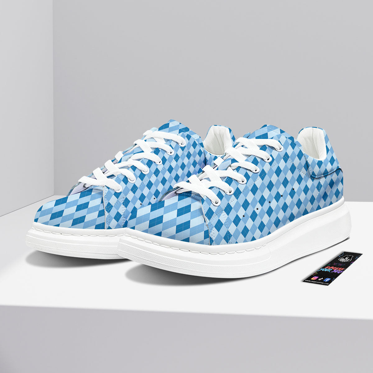Argyle Blue Print Pattern Platform Shoes-grizzshop