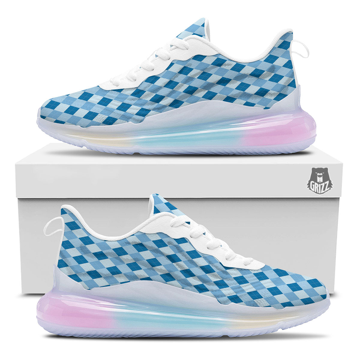 Argyle Blue Print Pattern Running Sneakers-grizzshop