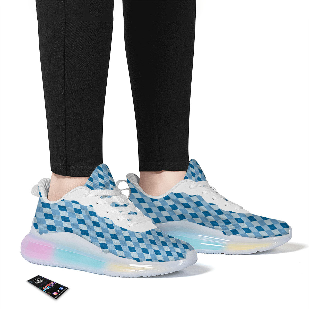 Argyle Blue Print Pattern Running Sneakers-grizzshop