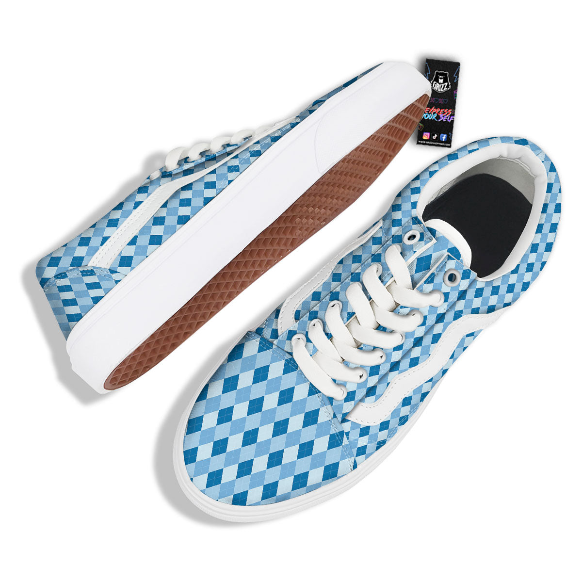 Argyle Blue Print Pattern Skate Shoes-grizzshop