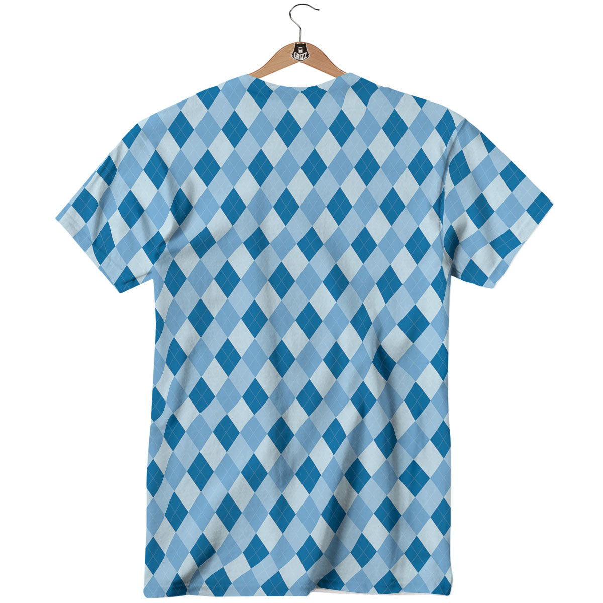 Argyle Blue Print Pattern T-Shirt-grizzshop