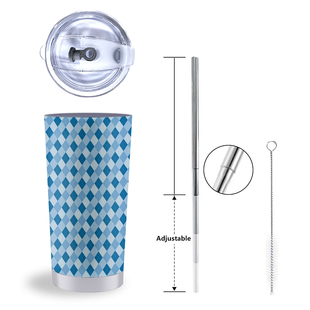 Argyle Blue Print Pattern Tumbler-grizzshop