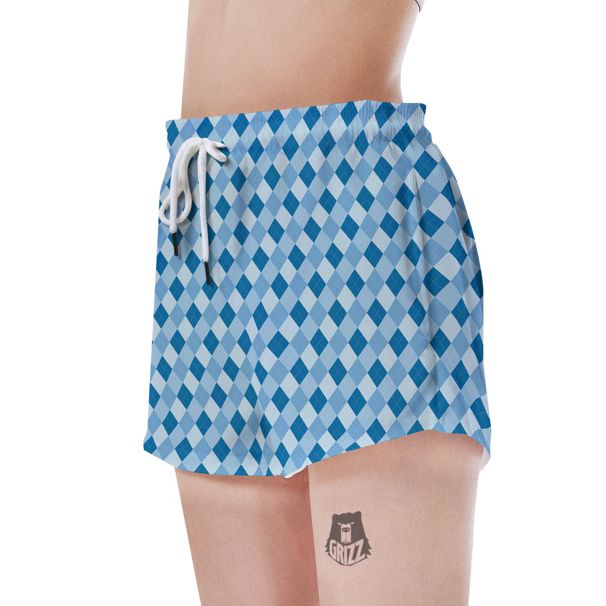 Argyle Blue Print Pattern Women's Shorts-grizzshop