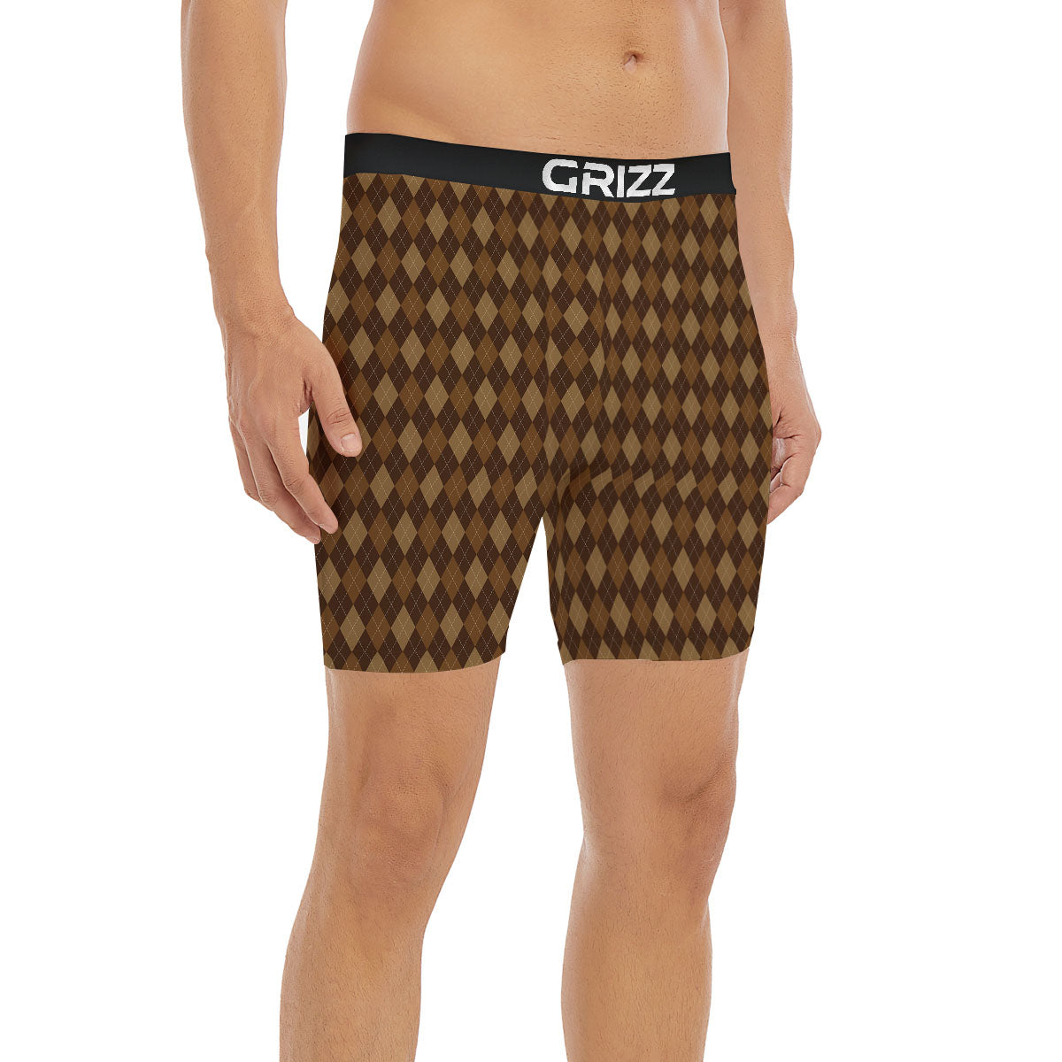 Argyle Brown Print Pattern Boxer Briefs-grizzshop
