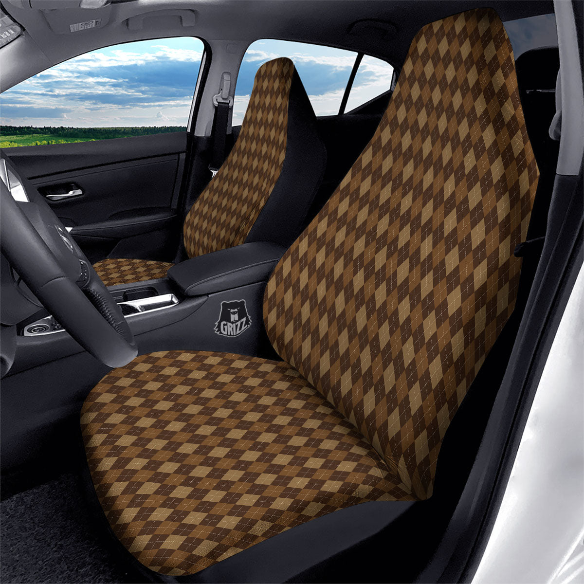 Argyle Brown Print Pattern Car Seat Covers-grizzshop