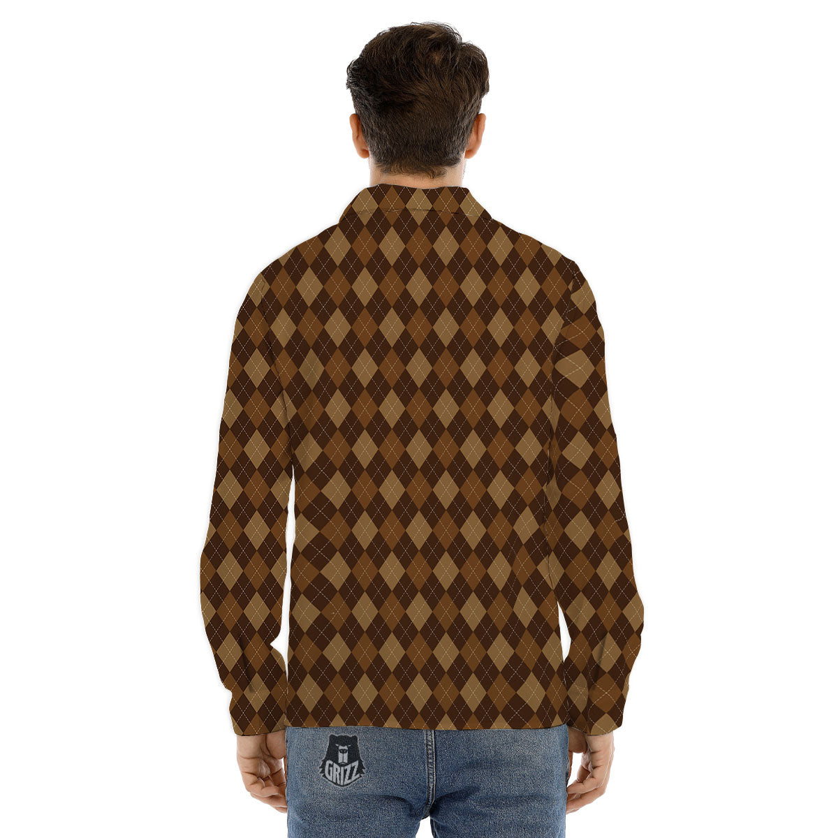 Argyle Brown Print Pattern Men's Dress Shirts-grizzshop