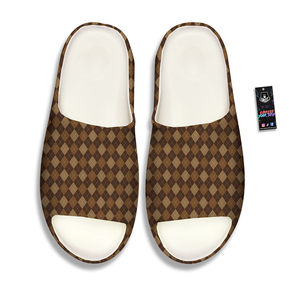 Argyle Brown Print Pattern Sandals-grizzshop