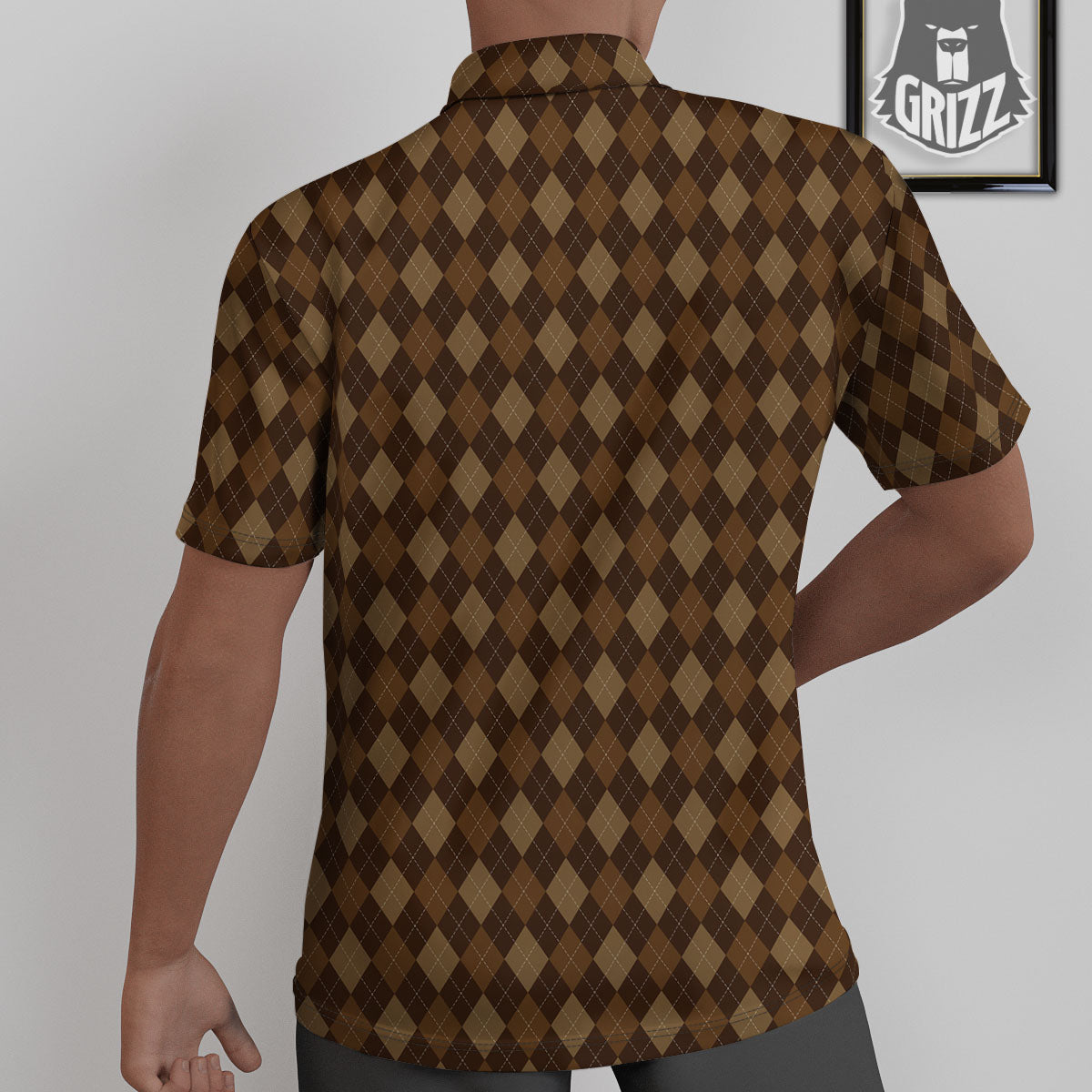 Argyle Brown Print Pattern Untucked Shirts-grizzshop