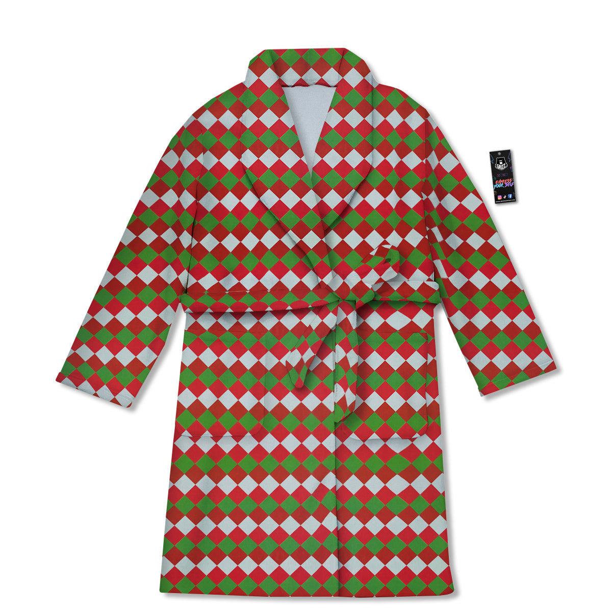 Argyle Christmas Themed Print Pattern Bathrobe-grizzshop